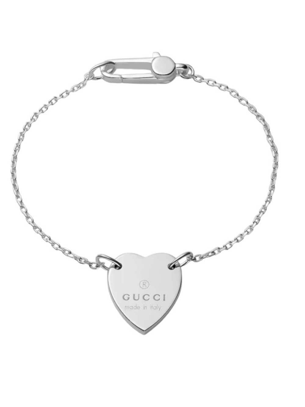 GUCCI Full Inclusion Sterling Silver Heart Charm Bracelet